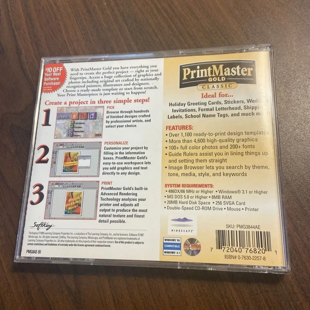 Softkey PrintMaster Gold Classic for Windows 3.1 &‎ 95 PC CD Vintage